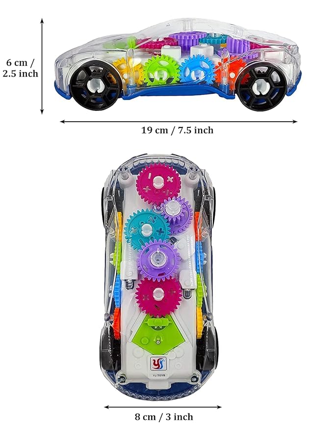 Storio 3D Baby Car Toy with 360 Degree Rotation, Gear Simulation Mechanical Car with Sound Music & Light Toys for Kids Boys & Girls, Multicolor